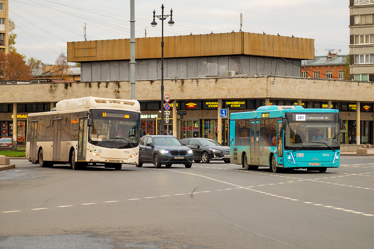 Saint Petersburg, Volgabus-5270.G2 (CNG) # 7516; Saint Petersburg, MAZ-206.947 # 38316