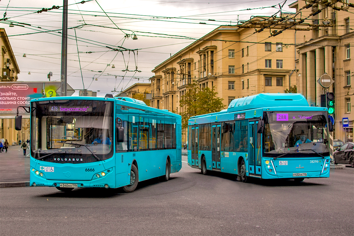 Saint Petersburg, Volgabus-5270.G4 (LNG) # 6666; Saint Petersburg, MAZ-203.948 # 38296