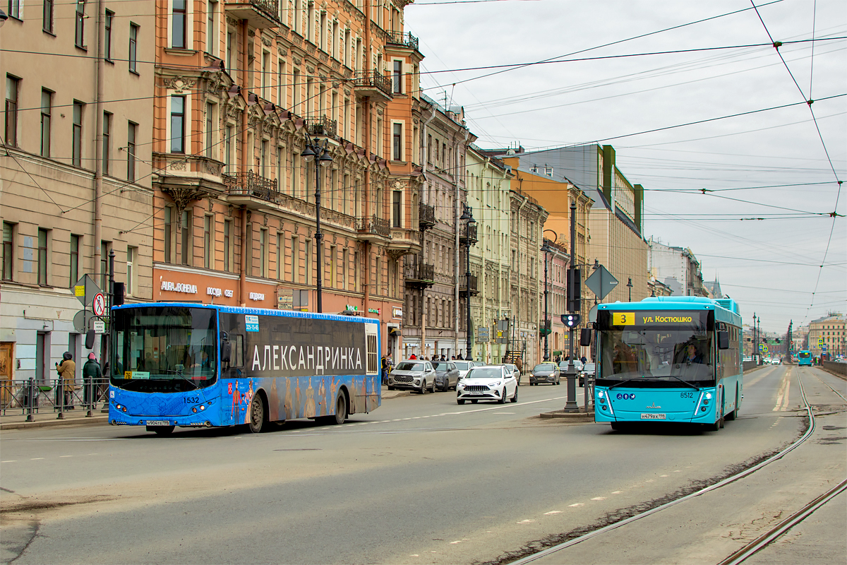 Saint Petersburg, Volgabus-5270.05 # 1532; Saint Petersburg, MAZ-203.047 # 8512
